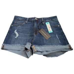 New Just Black Dark Wash Distressed Denim Shorts Rolled Cuff Women's Size 30